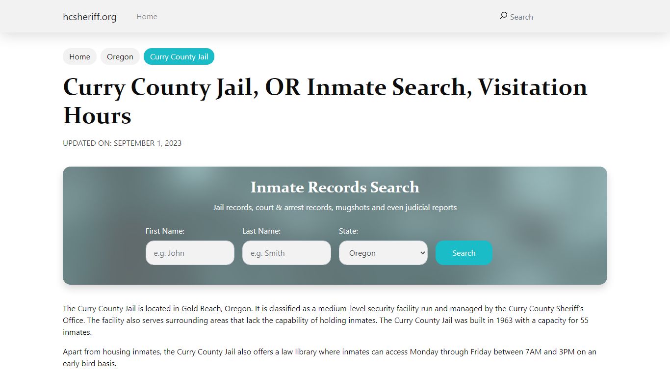 Curry County Jail, OR Inmate Search, Visitation Hours